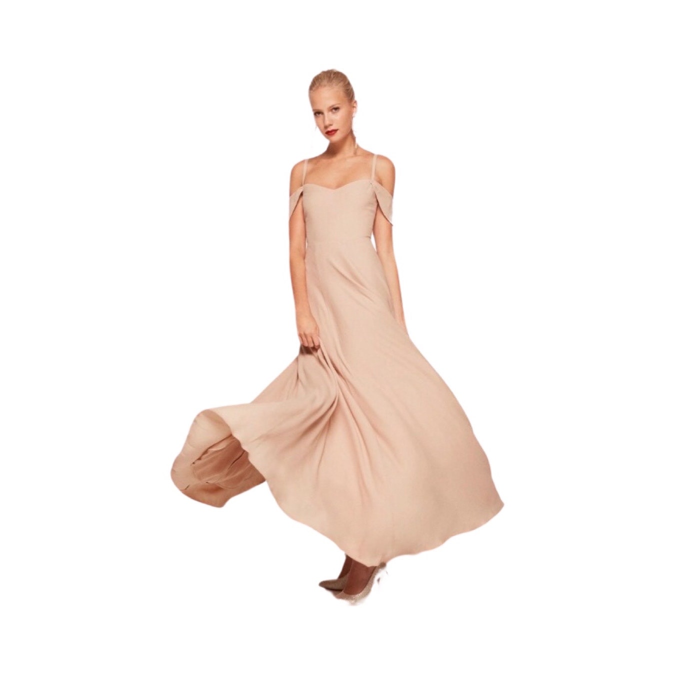 Reformation Poppy Cold Shoulder Sweetheart Neckline Maxi Blush Crepe Dress